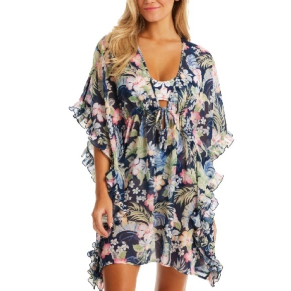 Jessica Simpson Women's Stranded in Paradise  Ruffled Cover-up Dress Swimsuit - Picture 6 of 10